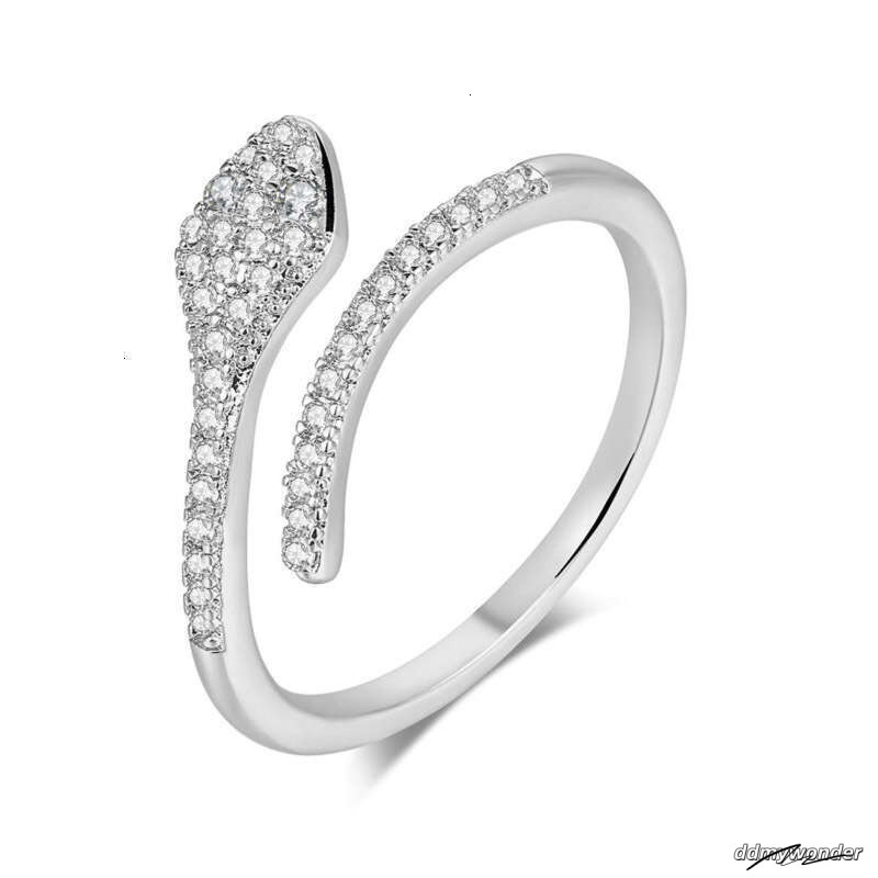 Lingyue INS Zircon Micro-Inlaid Snake-Shaped Trendy Women's Open Ring Gold-Plated Jewelry ddmywonder ddmywonder