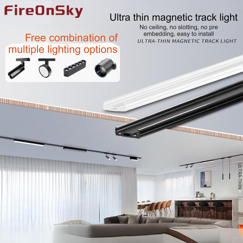 Smart Ultra-Thin Magnetic Track Light - Ceiling-Free for Living Room | LED Track Spotlight, No Main Light Floodlight Function Easy Setup-RY