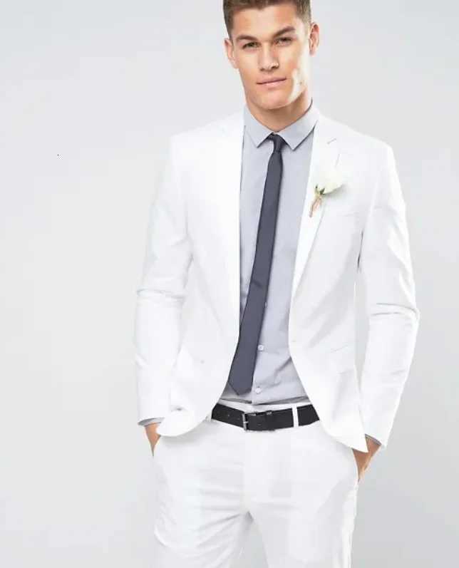 White Two Pieces Mens Suits Slim Fit Groomsmen Wedding Tuxedos For Men Designer Blazers Fashion Back Vent Formal Dress Suit W250910