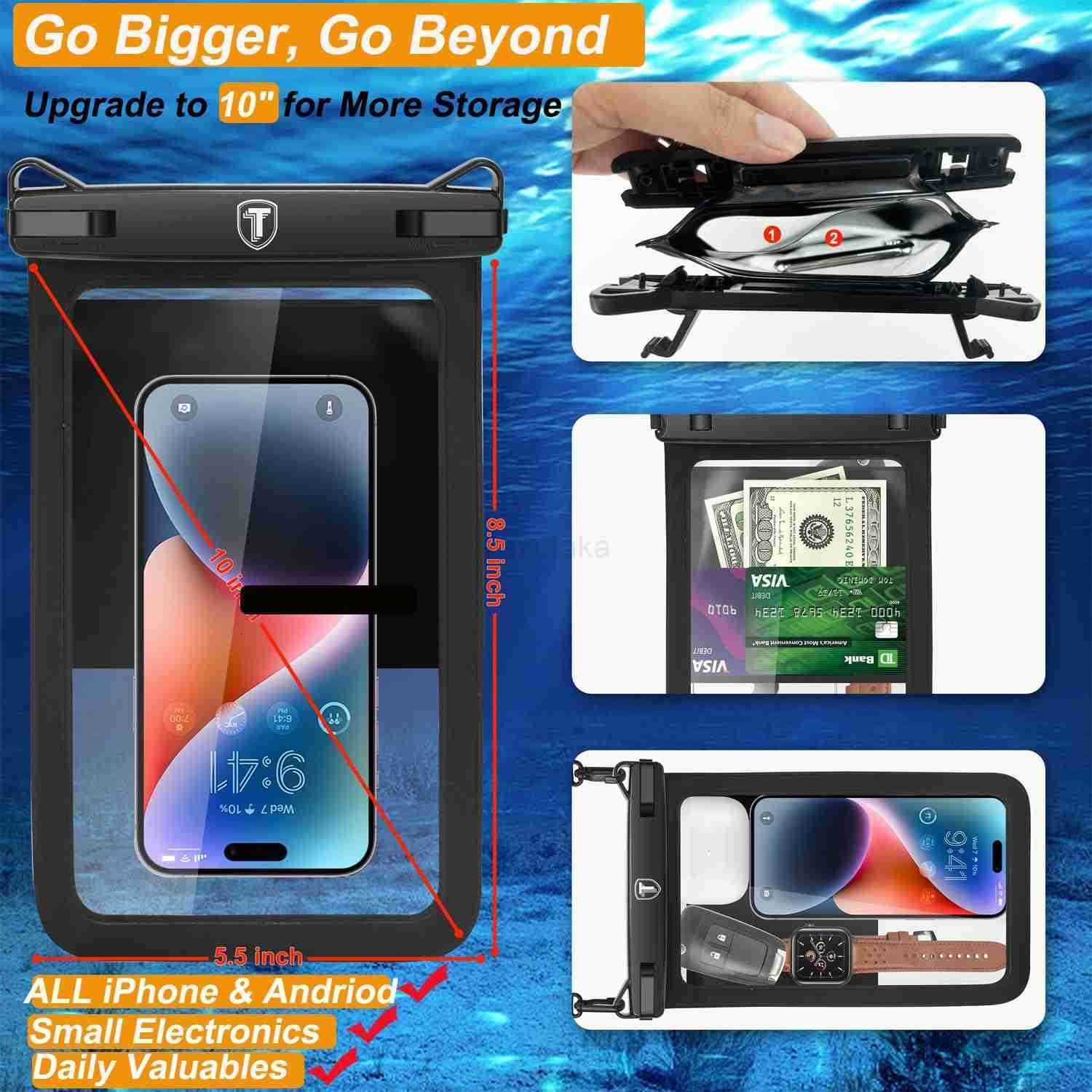 Extra Large Waterproof Phone Pouch Bag Case for S25 Ultra S24 Plus S23 Note 20 A36 A35 A16 A15 iPhone 16E 16 Pro Max Up to 10 2Pack IPX8 Vacation Cell