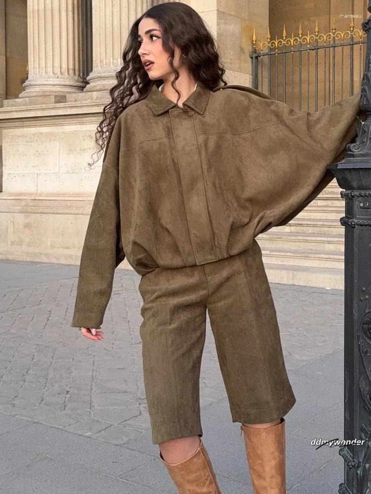 Women's Jackets 2025 Vintage Women Suede Texture Bomber Jacket Female Lapel Zipper Long Sleeve Casual Coat Soild Spring Street ddmywonder