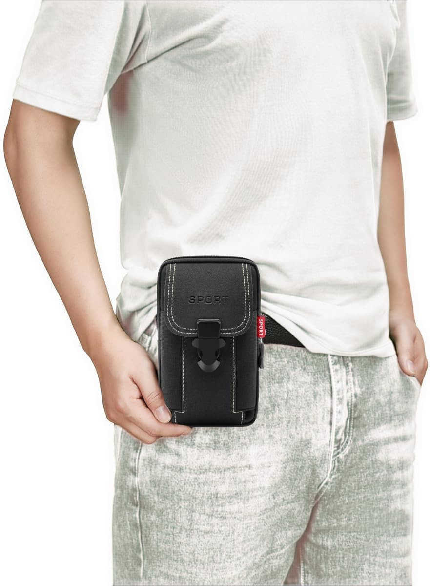 Phone Holster Pouce with Dual Case Bag for iPhone 16 15 14 13 12 11 Plus pro max Cell Phone Holder for Men Belt Tactical Holster Pouch Black Z250910