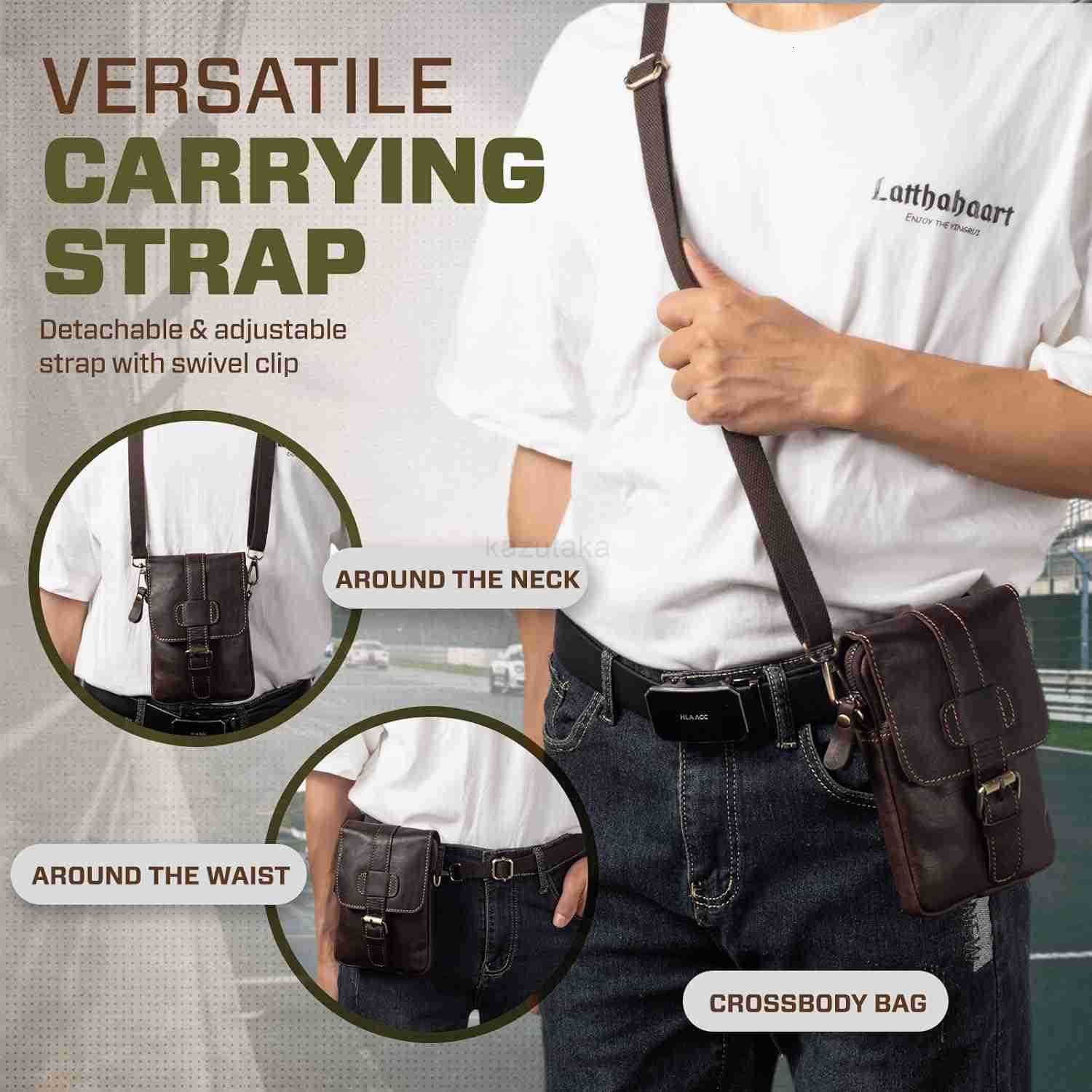 Genuine Leather Phone Pouch for Belt Small Men Bag Crossbody Purse Cell Phone Holster Holder Case with Belt Clip Fits for iPhone 16 Pro Max 15 Pro Max
