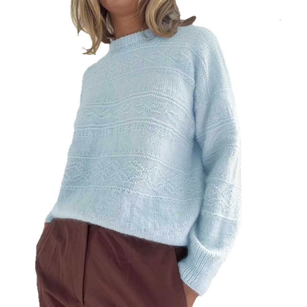 design 2025 autumn and winter new round neck knitted sweater women's solid color pullover long sleeved casual designer minimalist top