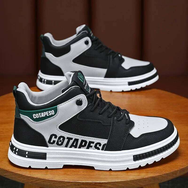 Fashion Men Walking Shoes Men High Top Boots Trend Skateboard Shoes PU Leather Casual Shoes Spring Brea thable Co mforts Platform