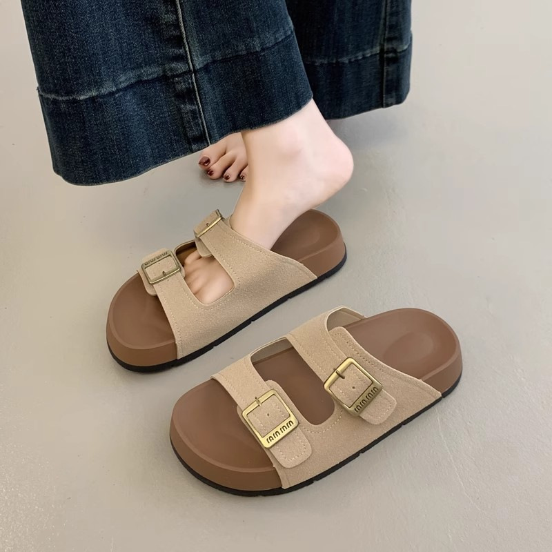 Women's Sandals Autumn New Designer Shoes Thick soled Single strap Slippers Beach Sandals Outerwear Flat Lazy Slippers