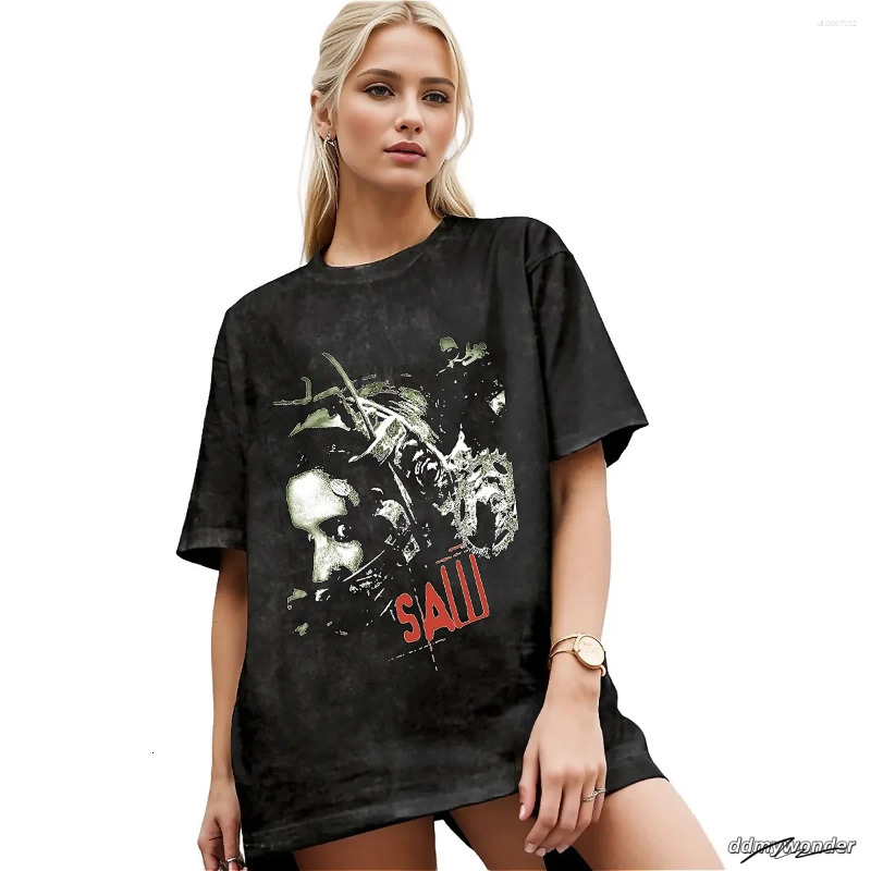 Men's T Shirts Vintage Saw Movie Washed T-Shirt Men Women Horror Gothic Retro Cotton T-Shirts Beach O-Neck Fashion Tee Shirt Oversized