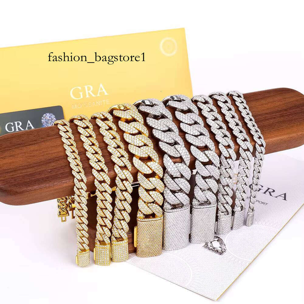 High Quality Men Miami 8 10 12 14 18 20mm Gold Plated Sier Iced Out Vvs Mossanite Moissanite Dia Cuban Link Bracelet