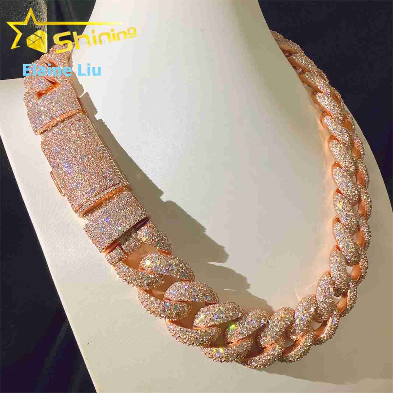 23mm Iced Out VVS Moissanite Diamond Sterling Silver 925 Hip Hop Jewelry Miami Cuban Link Chain Necklace