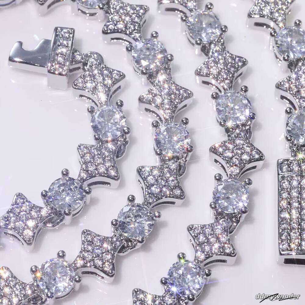 Star Design Round Cut Simulated Dia 6Mm Sterling Sier Tennis Chain - Sparkling Jewelry For Women ddmywonder ddmywonder ddmywonder