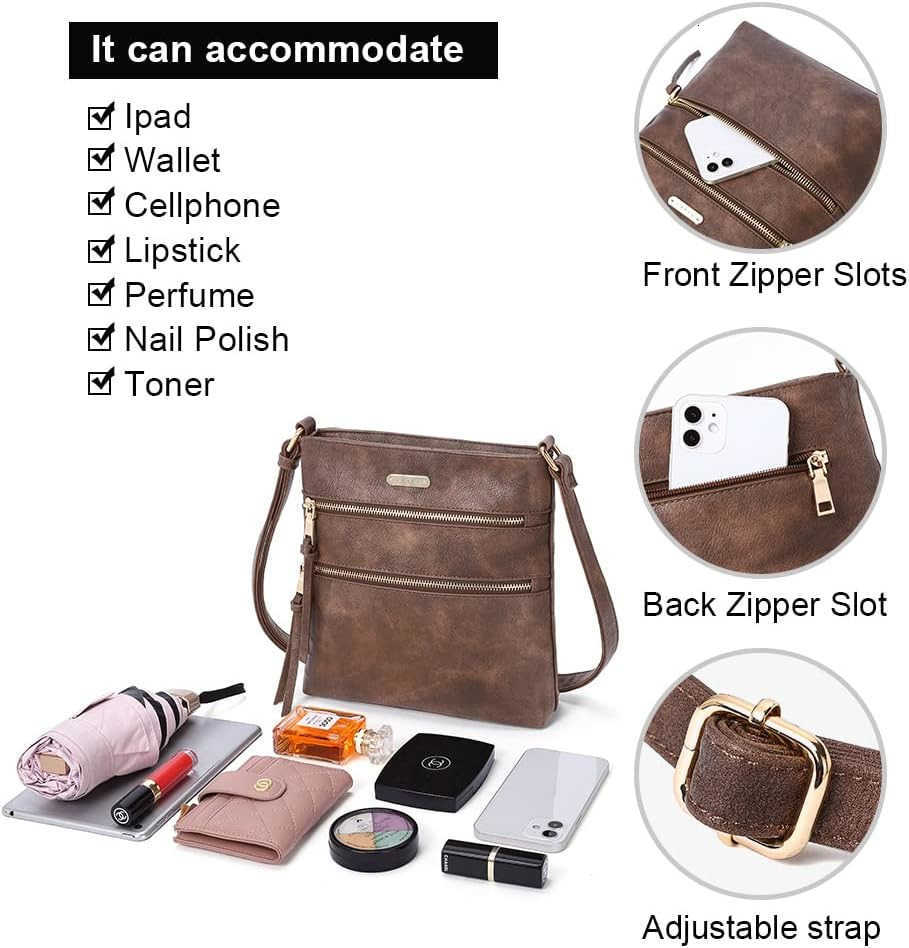 Crossbody Purses for Women Medium Size Zipper Pocket Adjustable Strap Soft Leather Womens Shoulder Handbags M250910