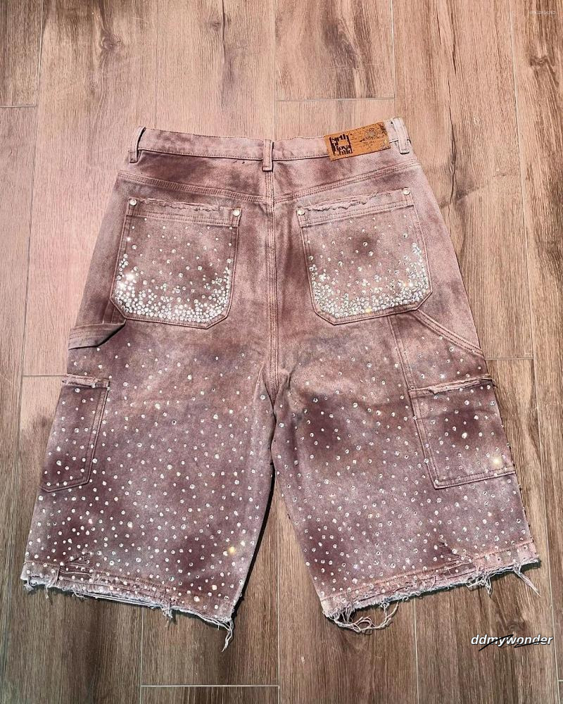 Baggy Denim Shorts For Men - Rhinestone Detail Streetwear Jeans Shorts, High Waist Casual ddmywonder ddmywonder ddmywonder