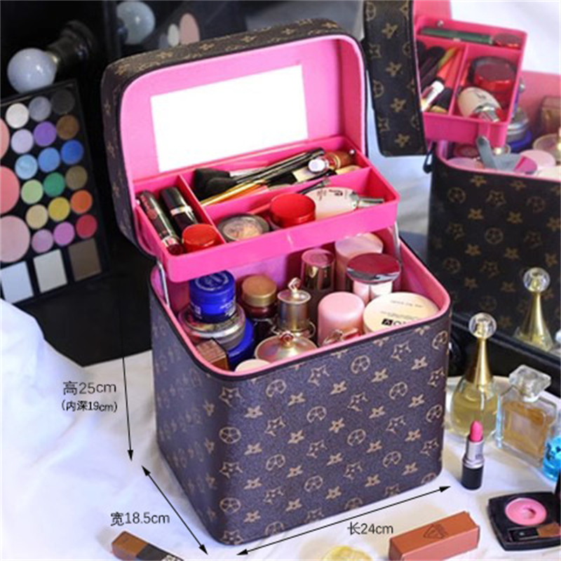 Free shipping designer bag Makeup bag for women portable large capacity new high-end cosmetics storage box with mirror black brown white