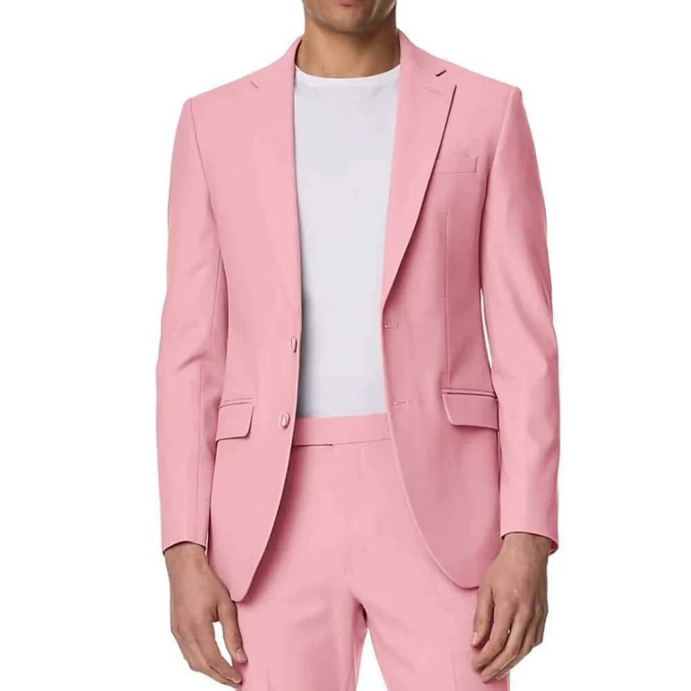 Slim Pink Men Suits Two Pieces Summer Fashion Notch Lapel Single Breasted Jacket Pants Outfits Business Causal Wedding Suits Set W250910