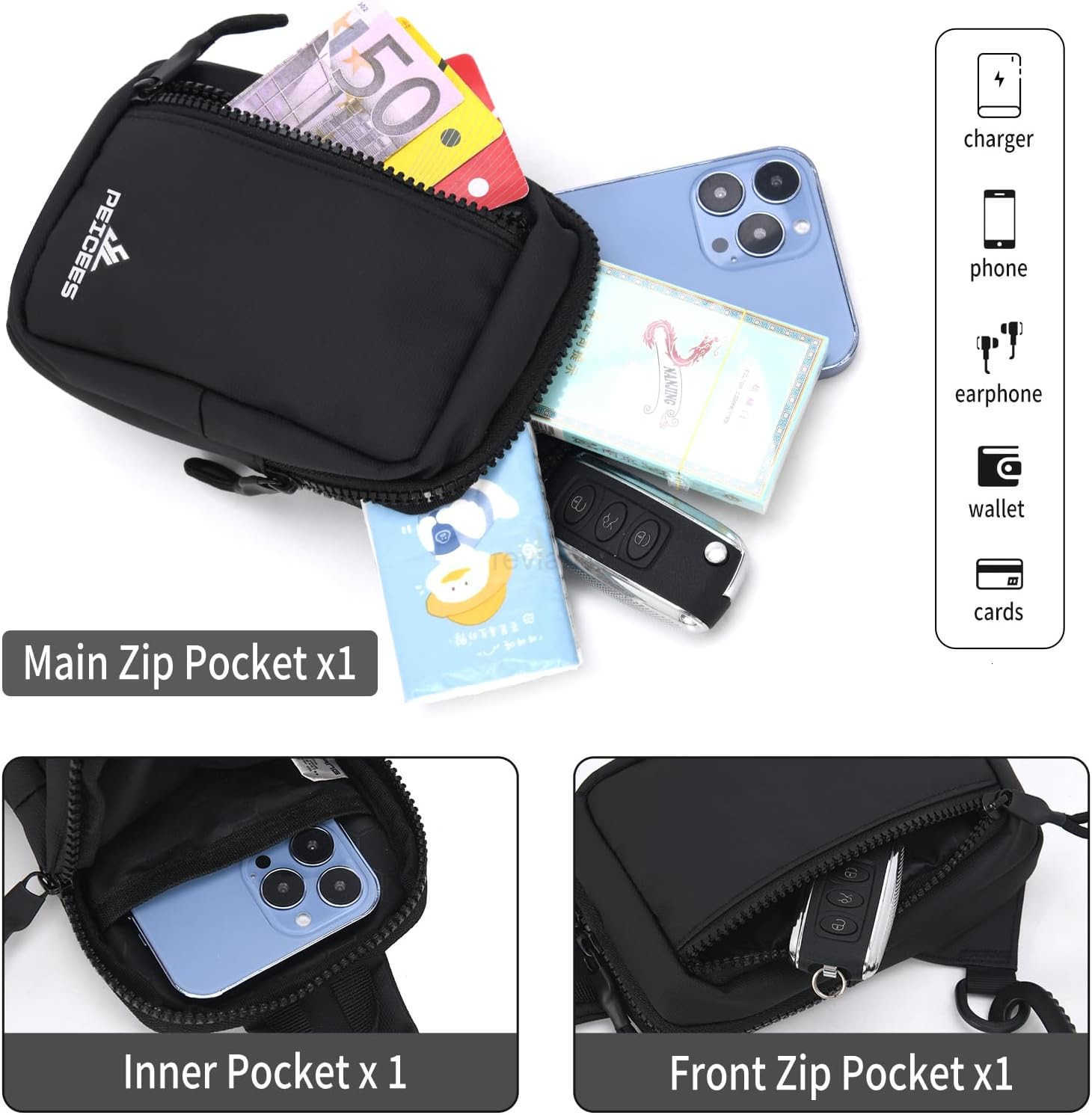 Small Crossbody Bag for Men Women Mini Sling Bag Travel Running Phone Daypack Cross Body Shoulder Bags with KeyholderW250911