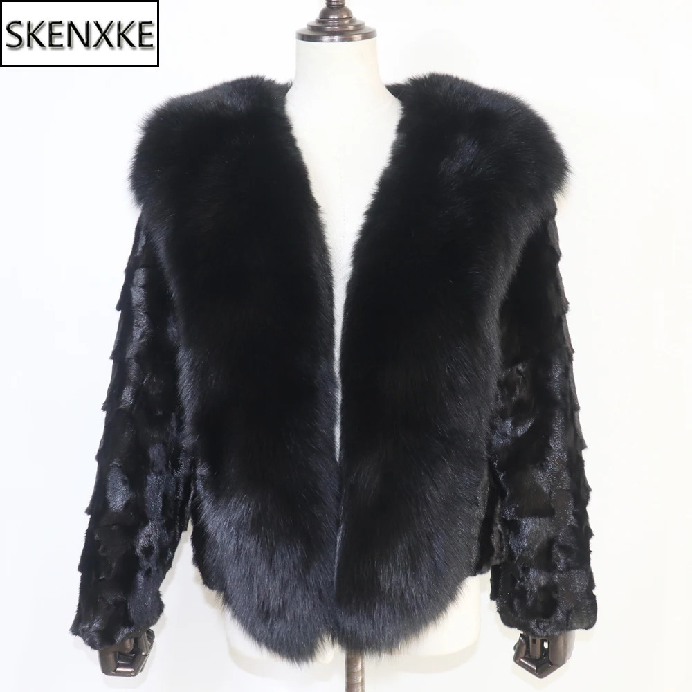Real Mink Fur Coat For Women Winter Warm 100 Genuine Mink Fur Jacket With Fox Fur Collar Lady Quality Natural Mink Fur Overcoat 250909