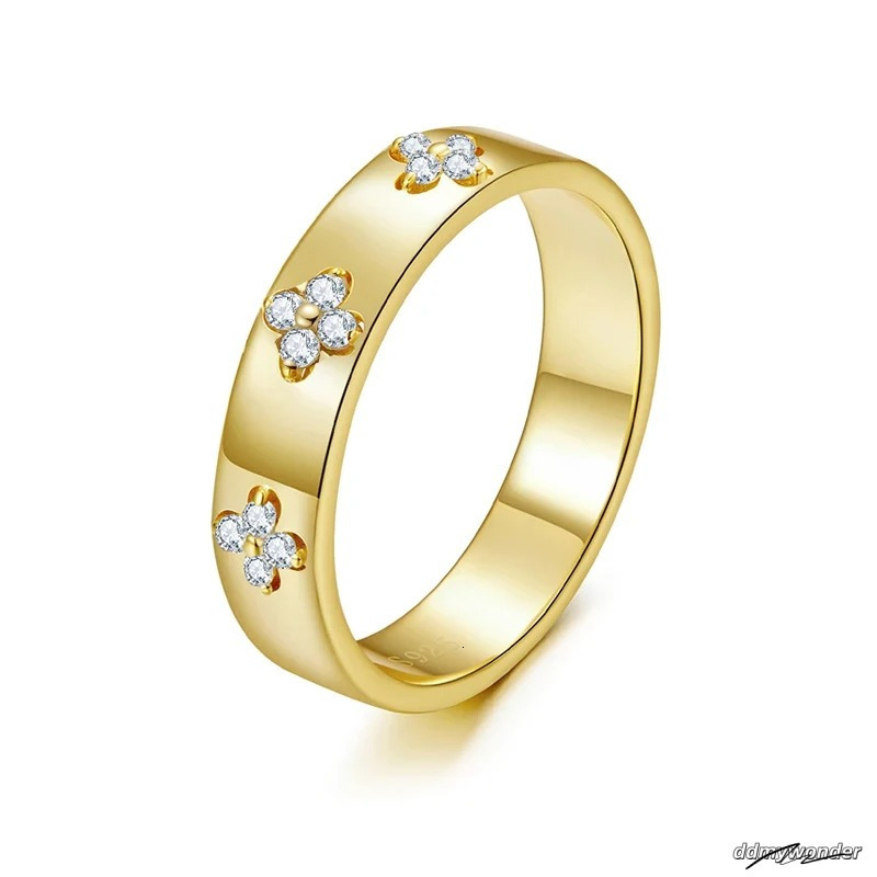 Fashion Womens Love Mens Designer Sterling Sier Lucky Clover Ring, Gold Plated D Color Round Cut Moissanite Wide Band Ring For Women Dia