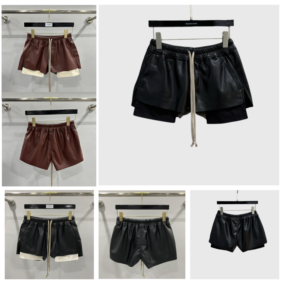 Men's Shorts Women's Fashion Basic SUBHUMAN PU Leather Four Corner Pockets Comfortable Versatile Black Short Pants