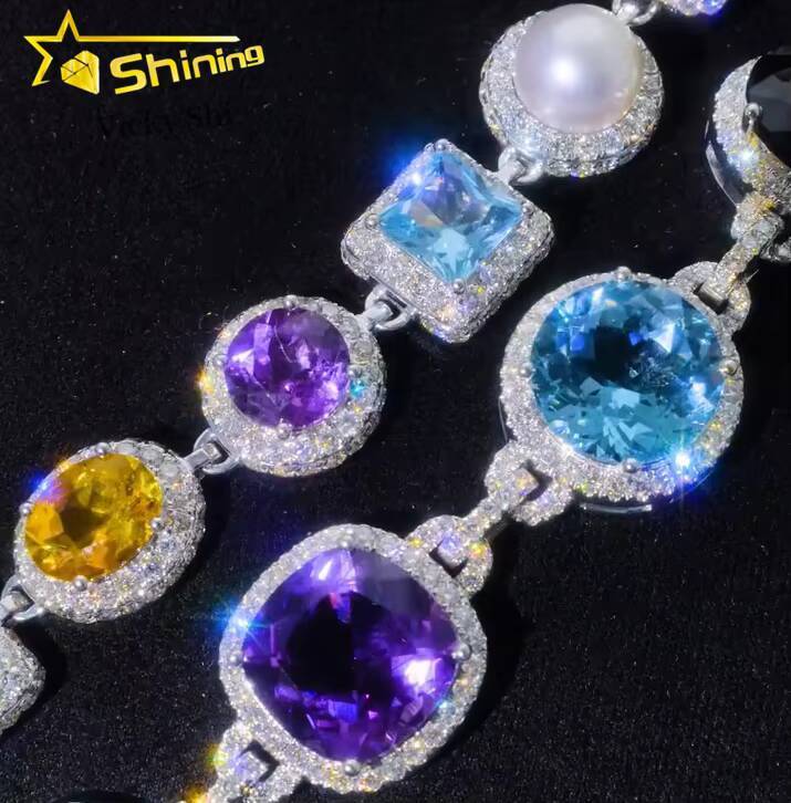 Customized Hip Hop Jewelry Brass Colorful CZ Diamond Cuban Link Charm Necklace Iced Out Fashion Link Chain