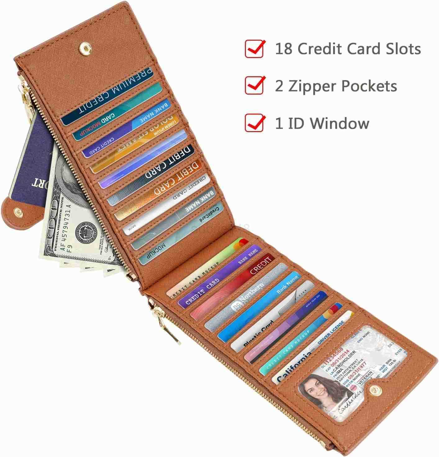 Womens RFID Blocking Large Capacity Wallet Multi Card Organizer Bifold Wallet for Women with Zipper PocketZ250910