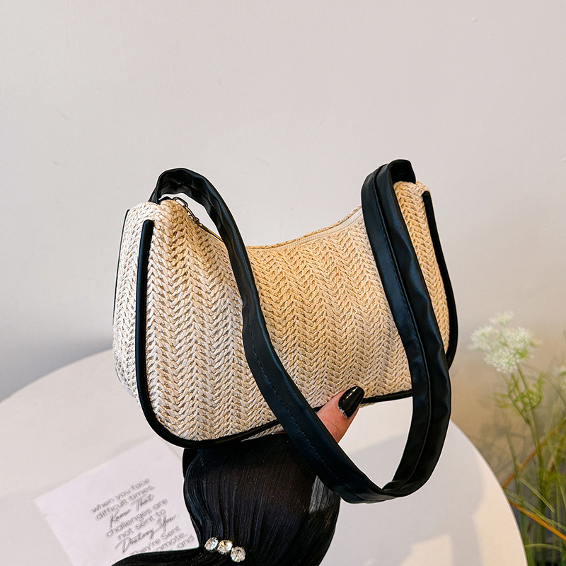 Summer Luxury Bag Straw Bag For Women New Free Shipping Vintage Designer Bag Color Block Handbag Versatile Underarm Woven Bag Trendy