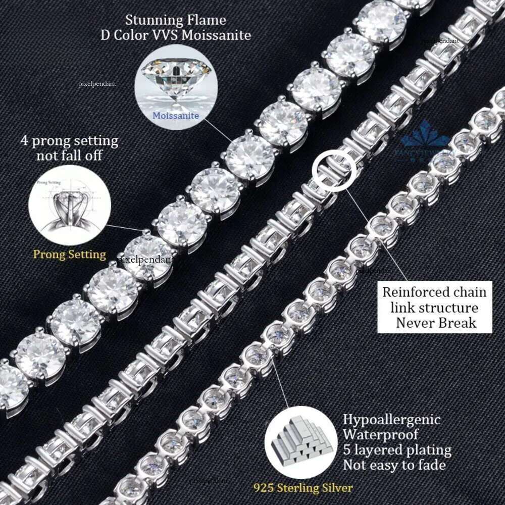 designer vvs necklace moissanite hip hop 2mm 3mm iced out dia sterling Fashion sier 4mm 5mm woman tennis chain valentines day gift