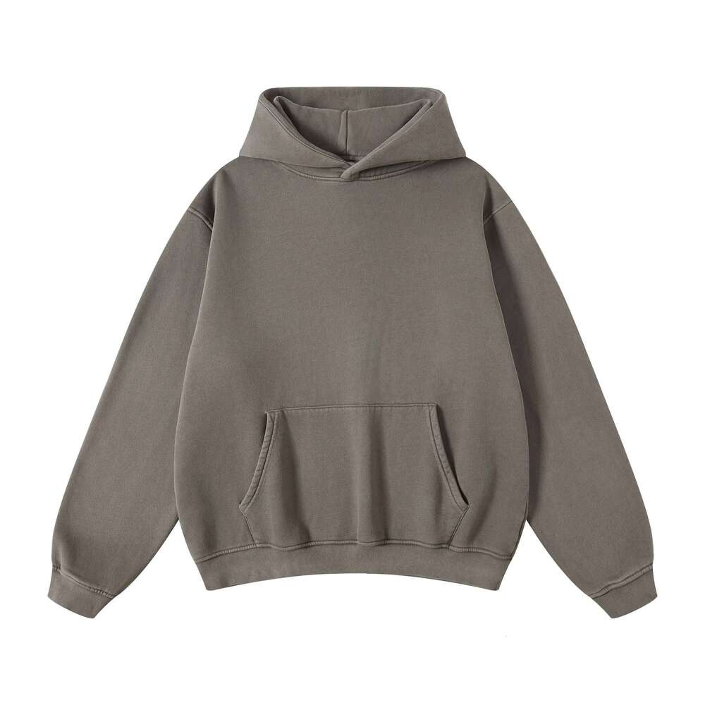 360g High-Quality Drop Shoulder Cotton Hoodie with Embroidery Print Solid Pattern Washed Sweatshirt - Winter Oversized