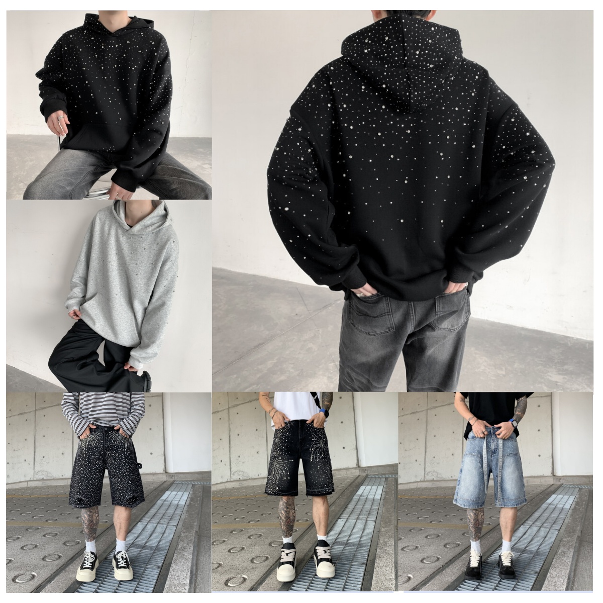 Men's Hoodies Heavy Du Street Sle Hoodie With Oulder Pads For Men Sparkling Rhinestone Design Spring Autumn Ex High Quali Coupl...
