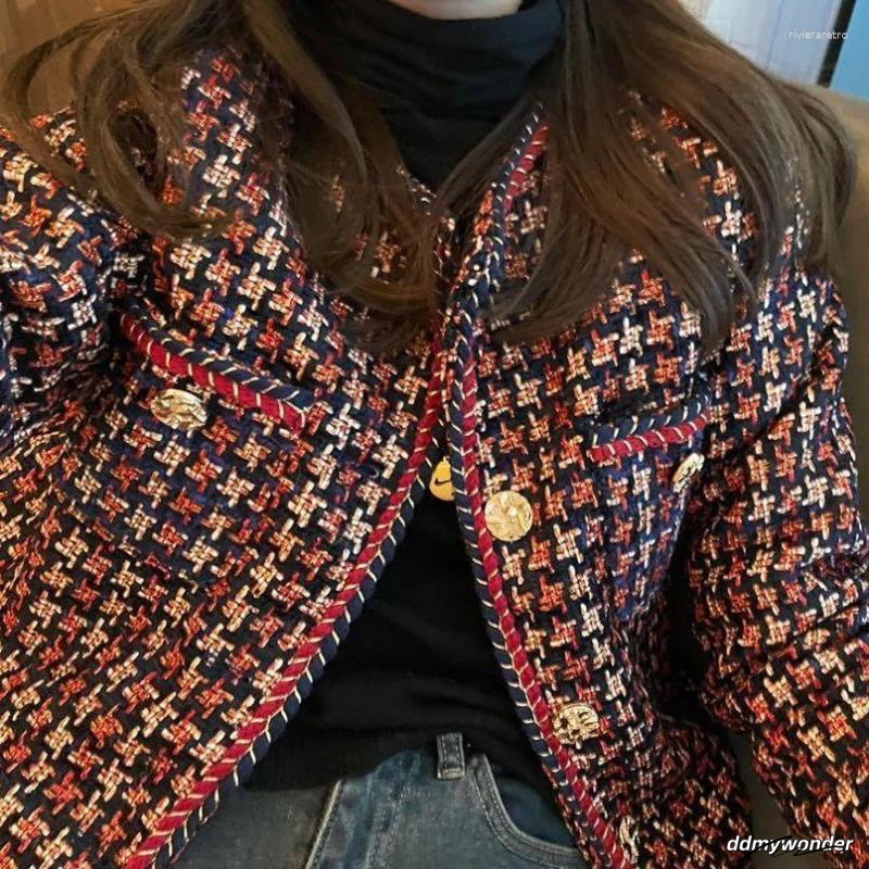 Women's Jackets Women Jacket 2024 Autumn Winter Korean Small Fragrant Tweed Coat Female Fashion Wild Short Elegant Plaid Outwear Ladies Top