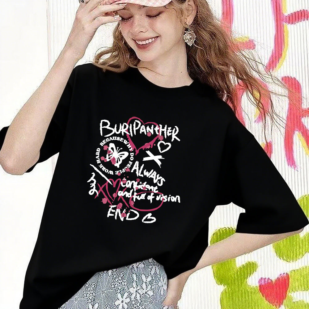 Fashion Versatile Printed Short-Sleeve Top - High-Quality Heavyweight Pure Cotton Tee (260g) 202509105