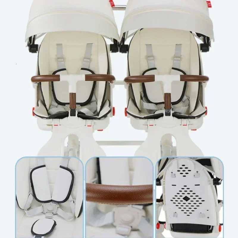 Portable Twin Stroller Double Seat Stroller Foldable Fourwheel Twin Stroller 360 Swivel Seat Adjustable Backrest W250910
