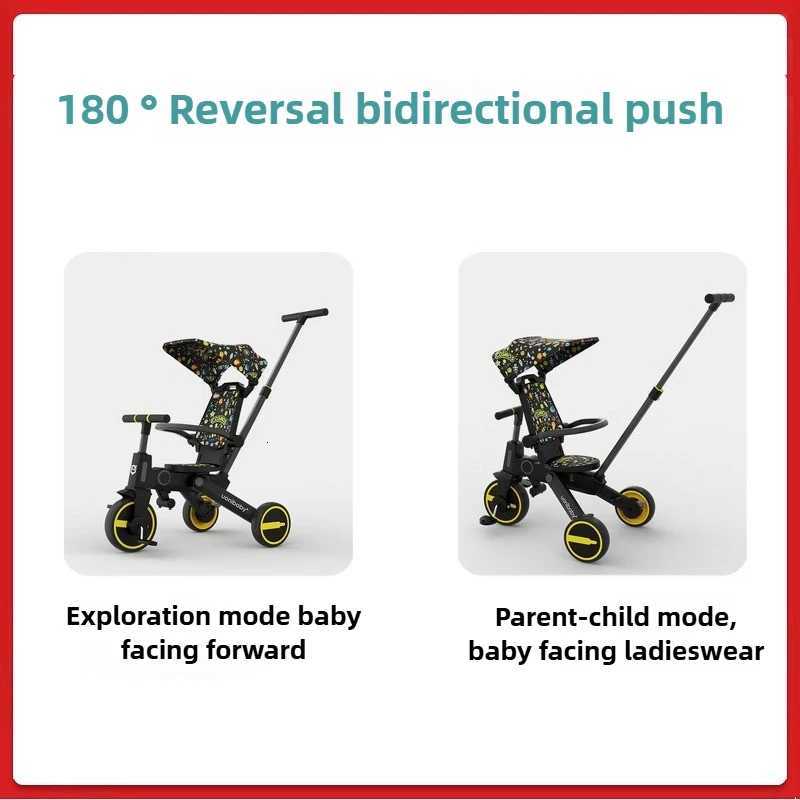Childrens Push Tricycle Baby Pedal Tricycle with Canopy Rideable and Swivel Foldable Baby Stroller W250910