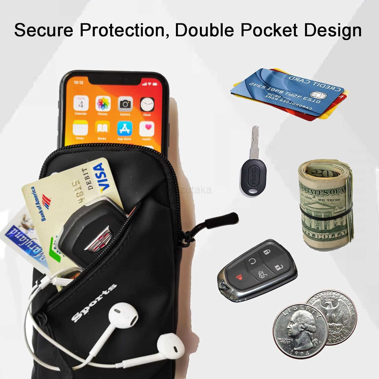 Phone Holder Arm Band Small Crossbody Shoulder Holsters Bag with Arm Bands Fits iPhone and Android Use for Running Walking Hiking Biking 67 Inches Bla