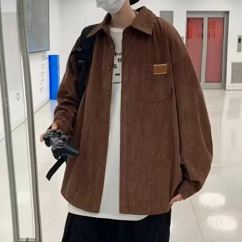 American Style Vintage Corduroy Shirt Mens Autumn Winter Long Sleeve Loose Fit Casual Trendy Flannel Jacket For Men 250910