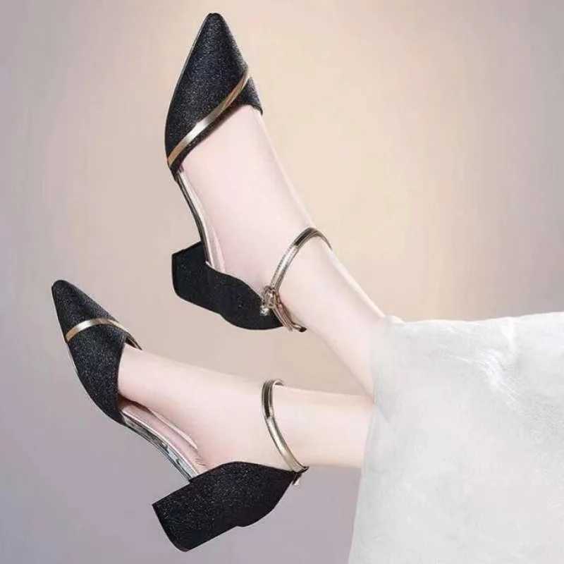 2024 New Spring Summer Black Fashion Highheeled Shoes Highquality Womens Silver Wedding Highheeled Shoes Womens Party Pump W250910