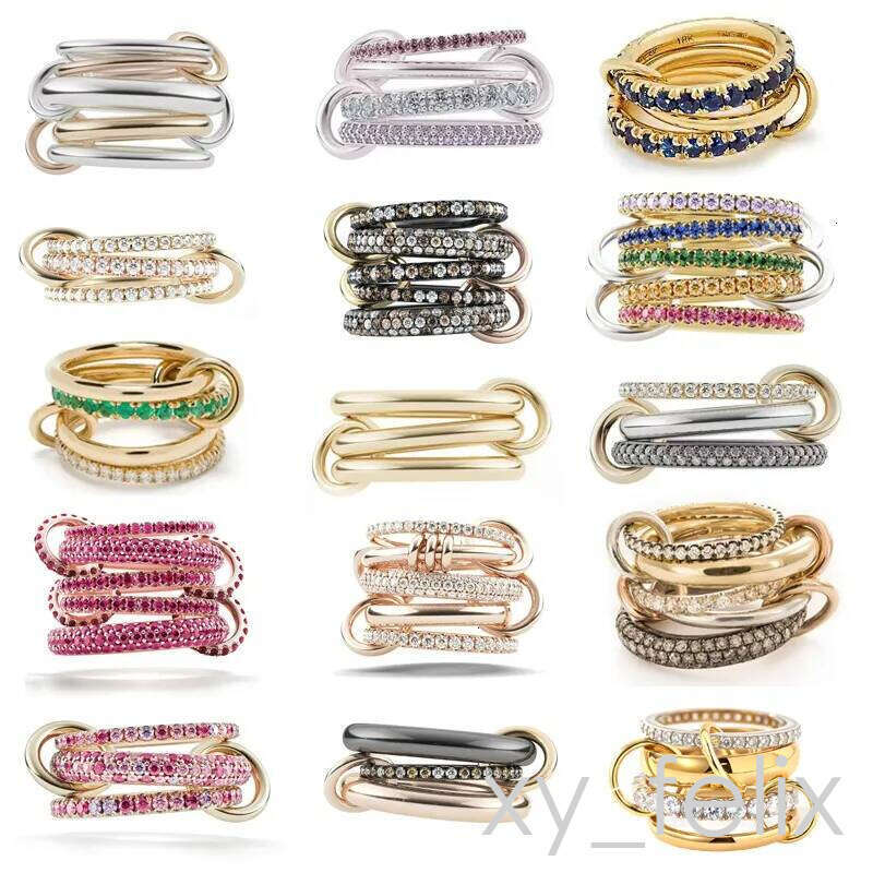 Designer Spinelli Kilcollin Ring Interlocking Stacking Rings Sier or Copper Inlaid with Zircon Panyu Quality Fully Hand Polished