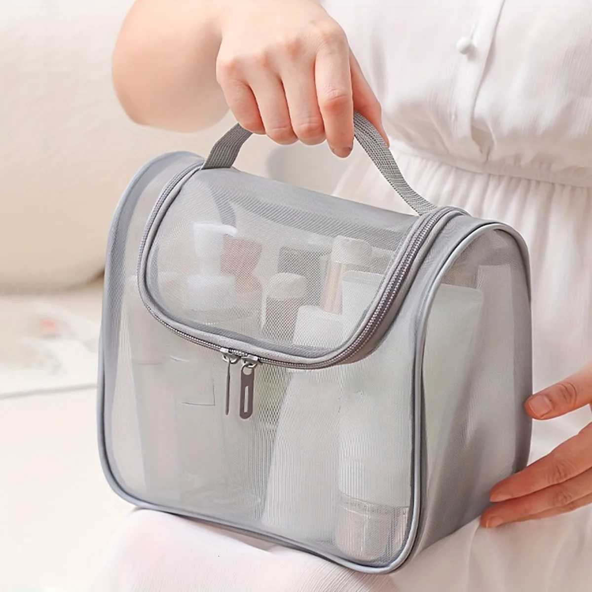 New multifunctional toiletries bag curved nylon mesh portable makeup bag womens large capacity cosmetics storage bagXJ250910