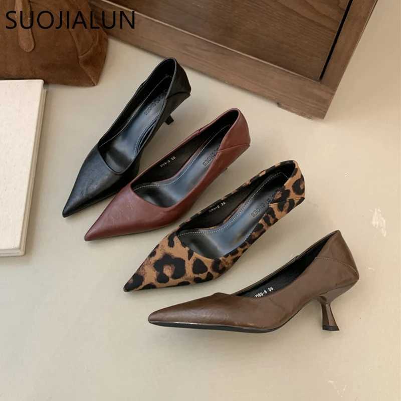 SUOJIALUN New Brand Women Pumps Shoes Fashion Pointed Toe Shallow Slip On Dress Single Shoes Ladies Thin High Heel Dress Pumps W250910