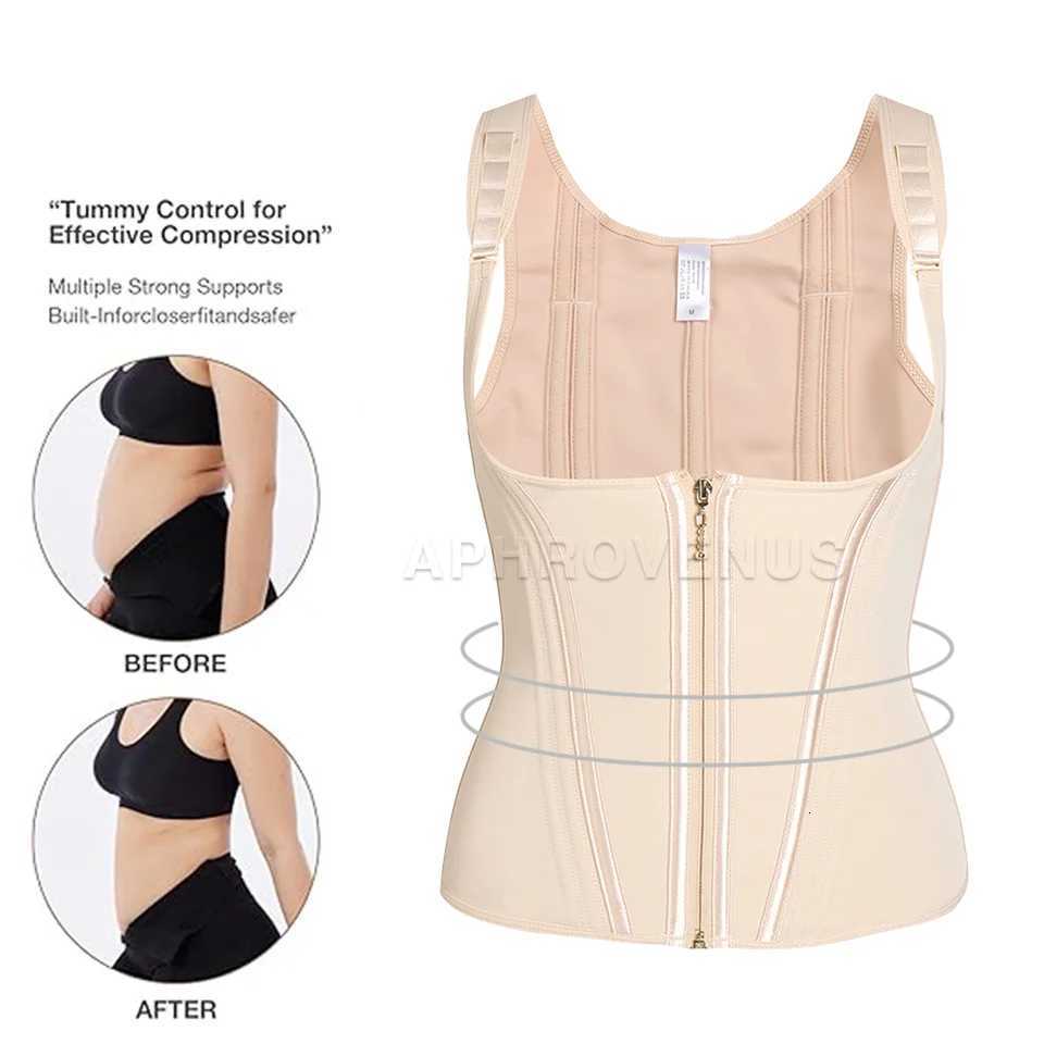 Fajas Colombianas Women Double Compression Waist Corset with Bone Adjustable Zipper and Hookeyes Flat Belly Body Shaper W250910