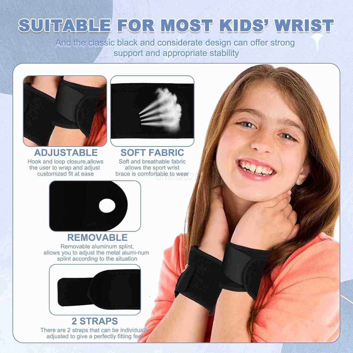 Wrist Brace 4 Pairs Youth Wrist Brace Night Support with Adjustable Compression Straps for Children is Sports Sleeping Black2Pink1Gray1 W250910