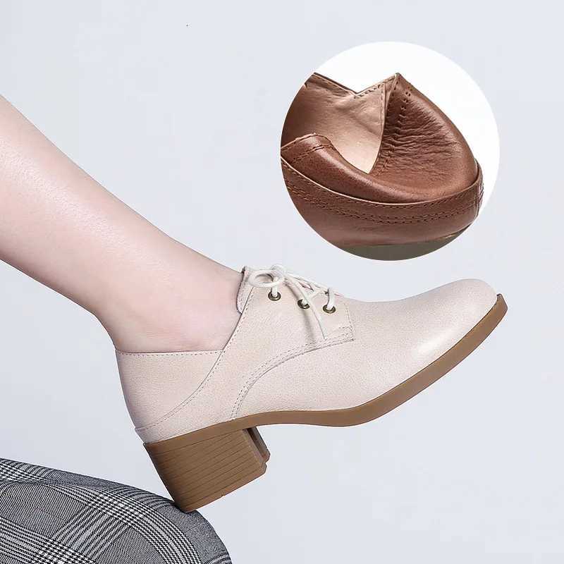 Black Small Shoes For Women British Moccasins For Women Autumn Deep Single Shoes Laceup Commuter Medium Heel Plus Size Womens W250910