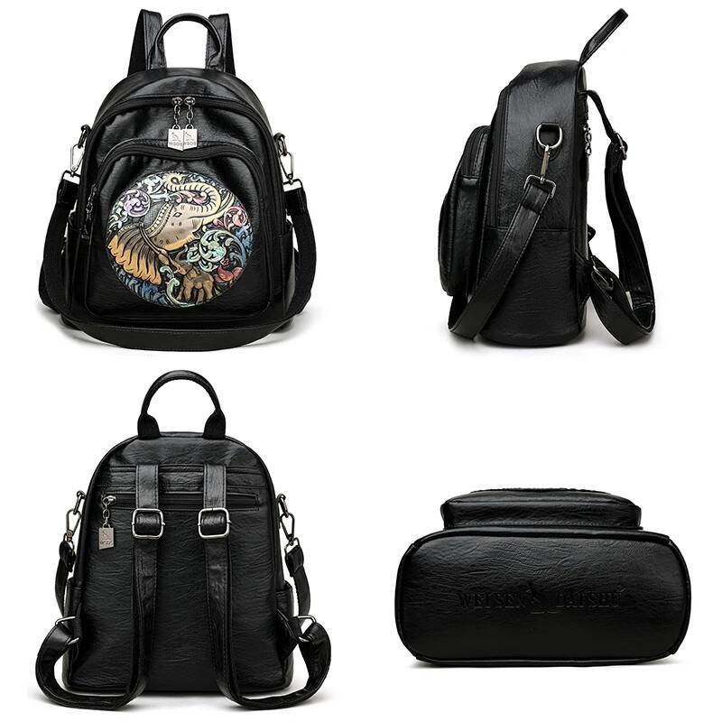 Elephant Print Design Backpacks High Quality Leather Solid Color Backpack Luxurious Women's Brand Travel Mochilas Sac A Dos high-quality