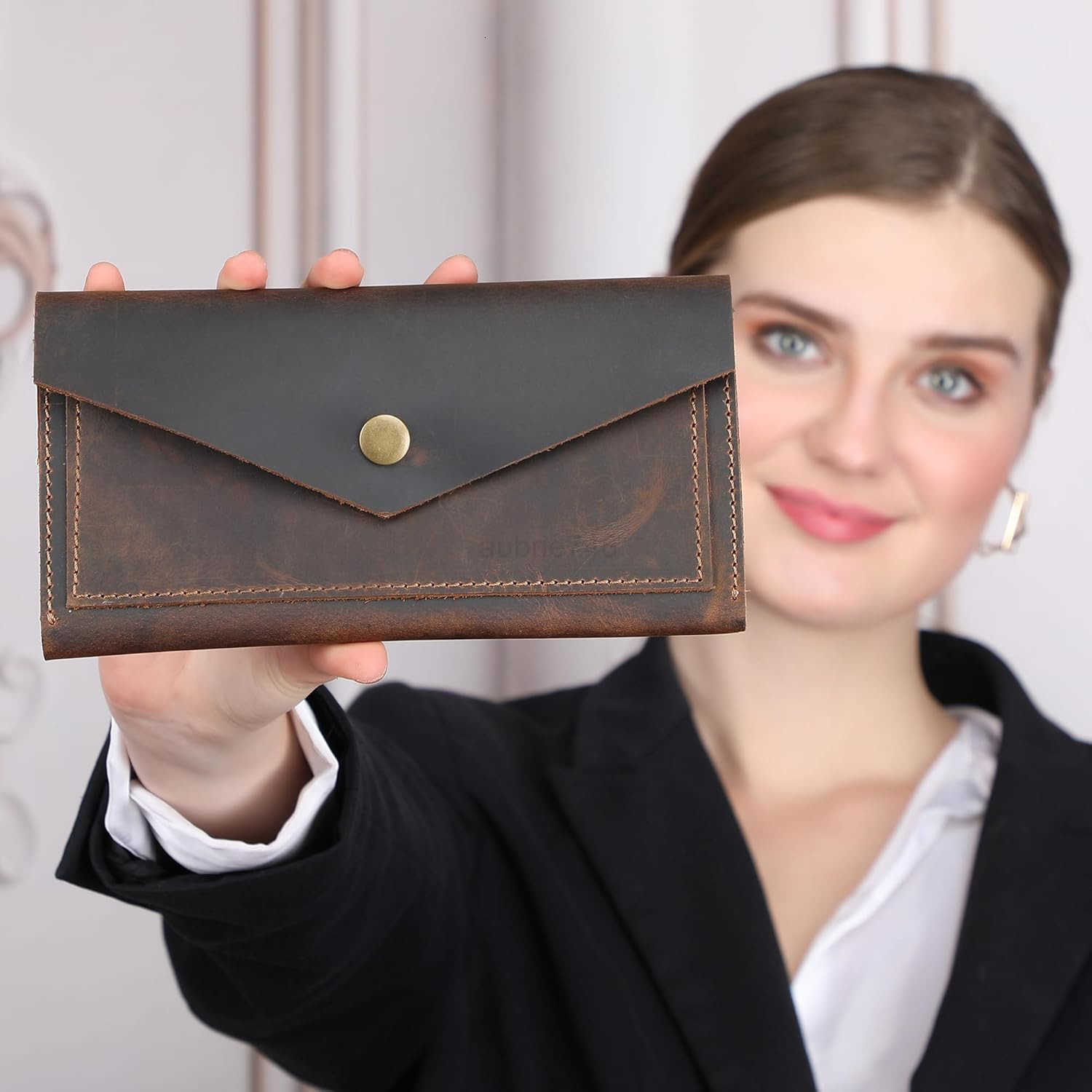 Brown Leather Cash Envelopes for Money Small Money Pouch With Mobile Holder Handmade Leather Wallets Currency Holder Money Organizer for Cash Money Ba