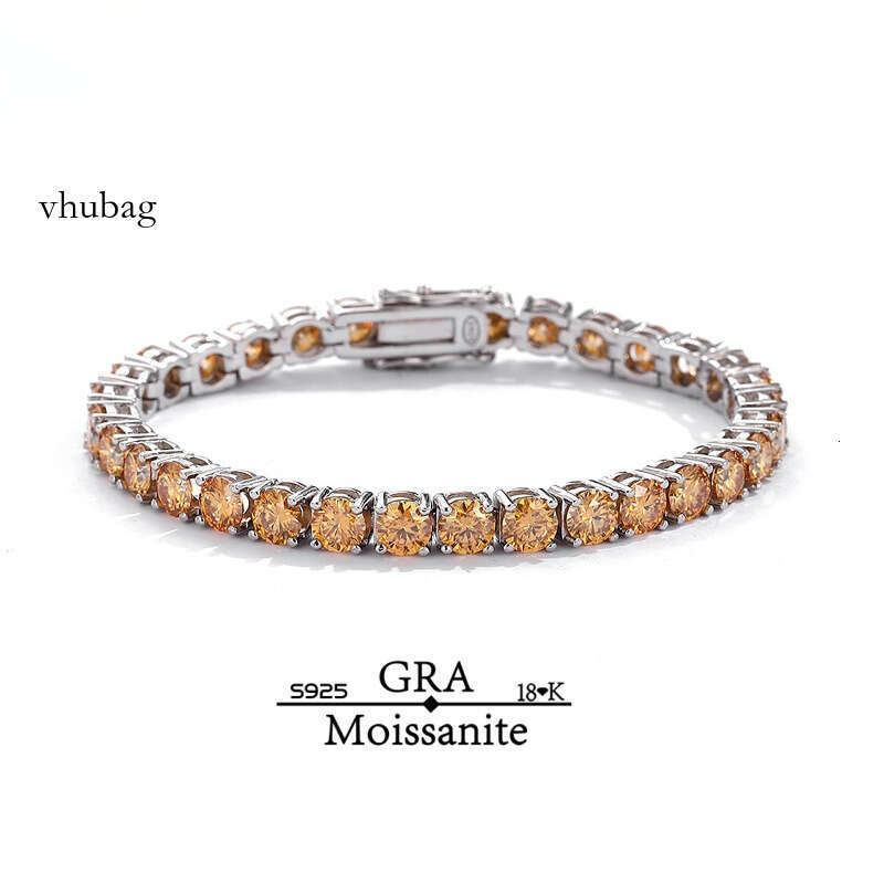 Factory Wholesale Price S Sterling Sier Champagne Moissanite Tennis Bracelet Unisex 0.01ct-1ct in Stock