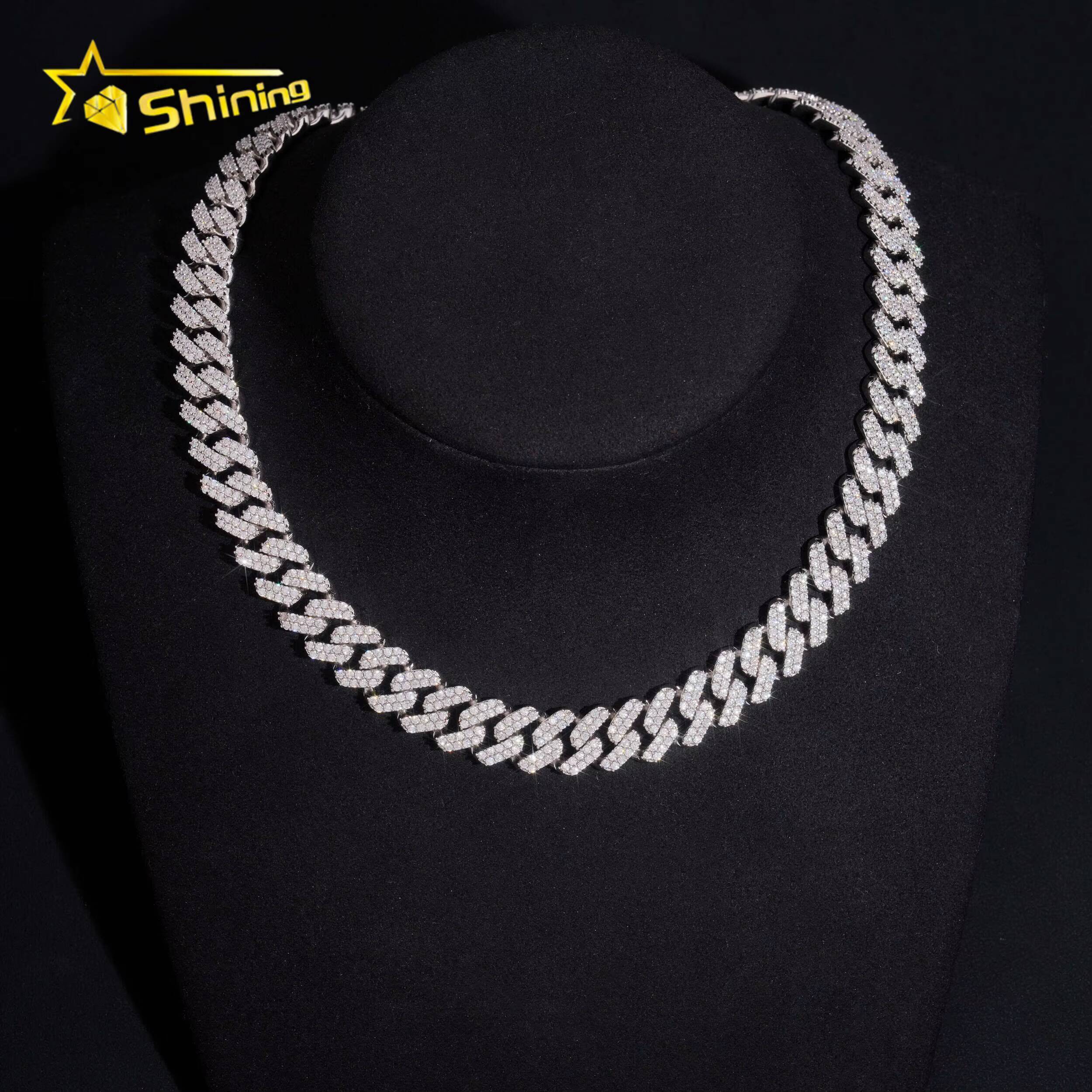 Gold Plated Chain 12mm 2Rows Vvs Moissnaite Iced Out Hip Hop Jewelry Moissanite Sterling Silver 925 Cuban Chain
