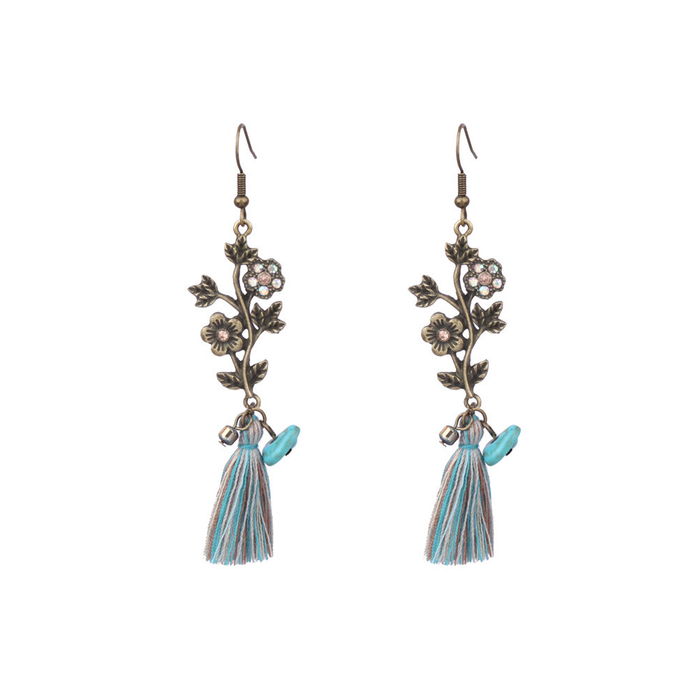 Bohemian Turquoise Tassel Earrings for Women Geometric Alloy Fringe Drop Earrings Retro Vintage Statement Jewelry
