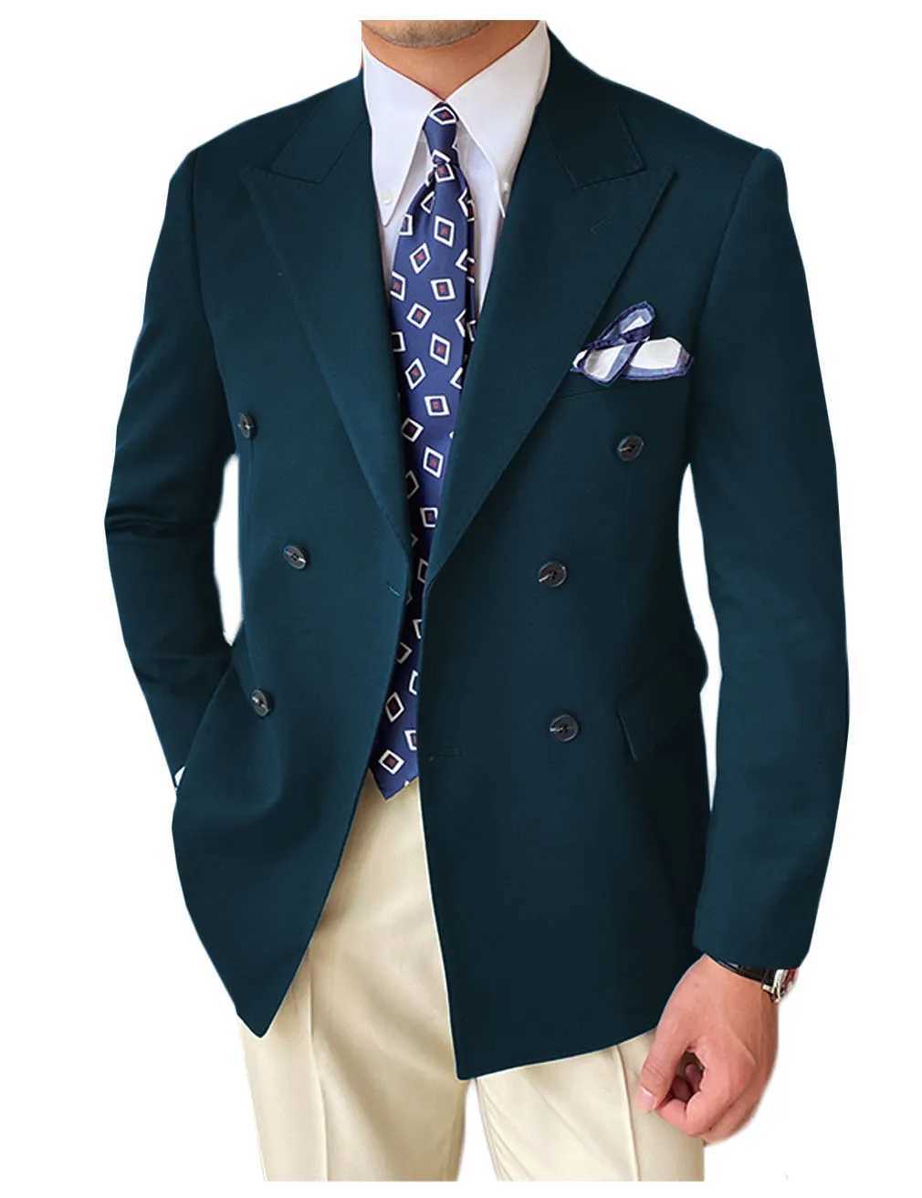 High Quality Brown Mens Suits Double Breasted Bespoke Double Breasted Peaked Lapel Formal Blazer Slim Fit Jacket Piece W250910