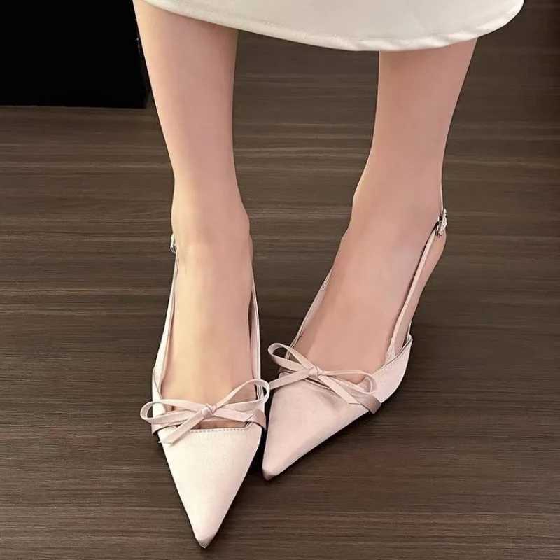 Satin Pointed Toe High Heeled Sandals Women Summer New Sexy Thin Heels Slingback Shoes Bow Elegant Party Dress Shoes Women Pumps W250910