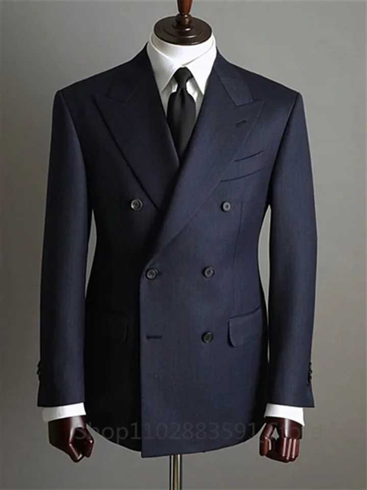 2 Pieces Tuxedo Fashion Blazer Pants Men Suits Double Breasted Buttons Peaked Lapel Formal Party Wedding Groom Tuxedo W250910