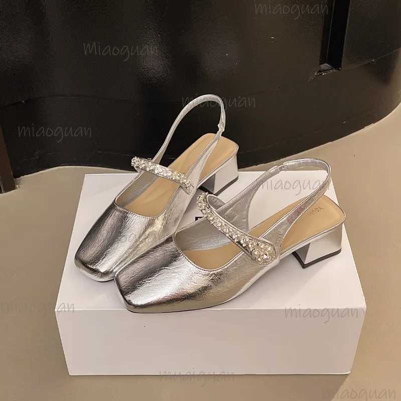 Womens Sandals Covering Toe Mid Heel High Heel Mary Janes Single Shoes Summer Fairy Style with Skirts Rubber Bottom Square Head W250910